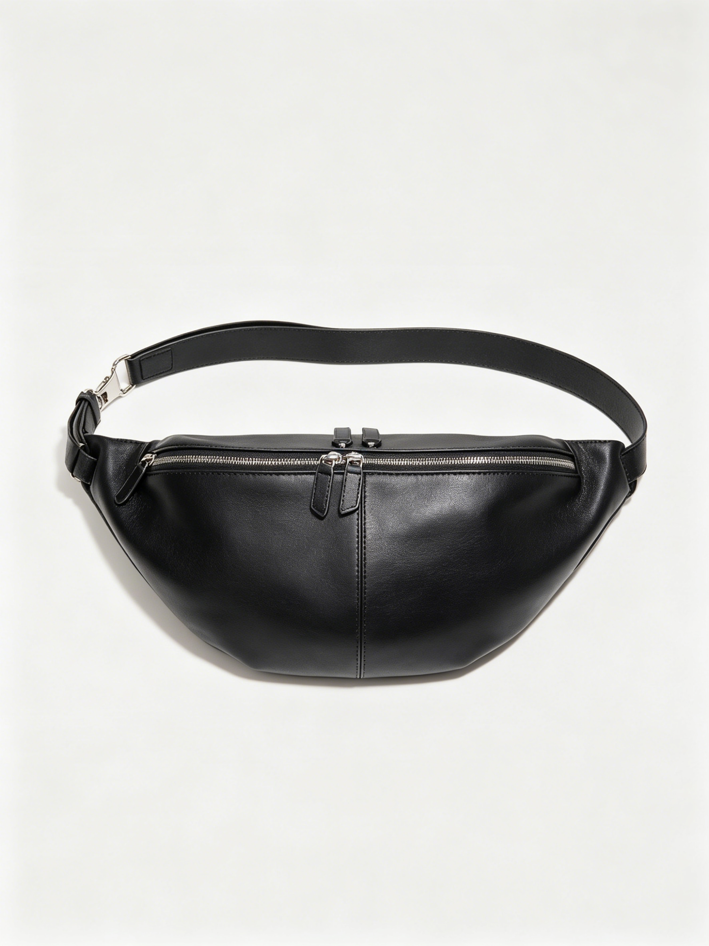 Crescent leather crossbody double-zip closure detail | ZIRR