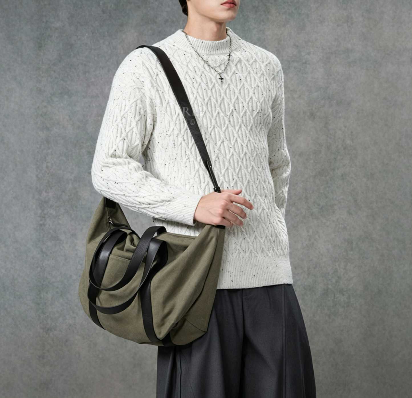Canvas leather trim duffle front view | ZIRR