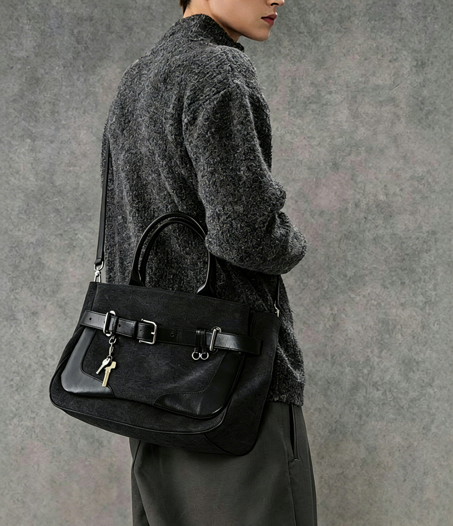 Belted key charm tote front belt harness detail | ZIRR