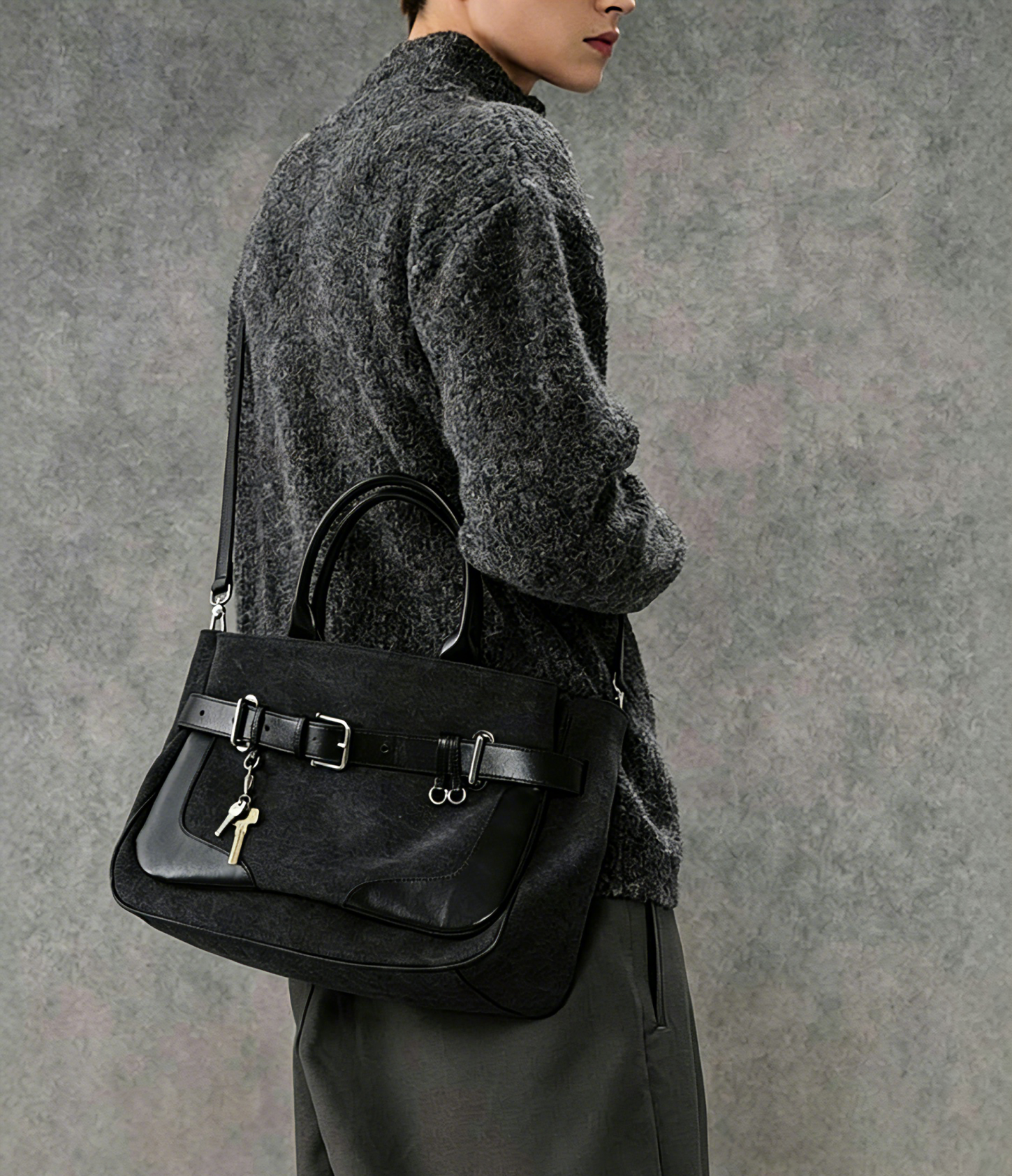 Belted key charm tote front belt harness detail | ZIRR