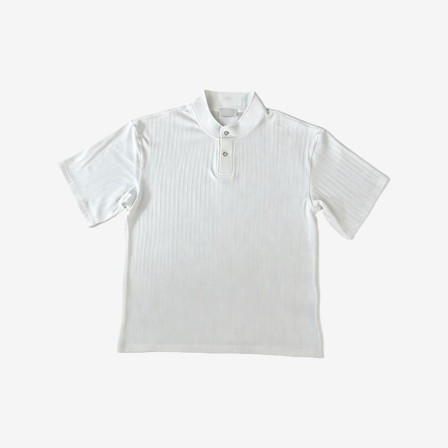 Crystal button ribbed henley tee in white — flat lay