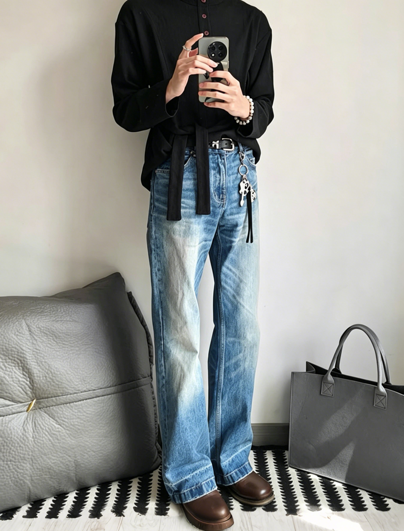 Washed flare denim back view | ZIRR