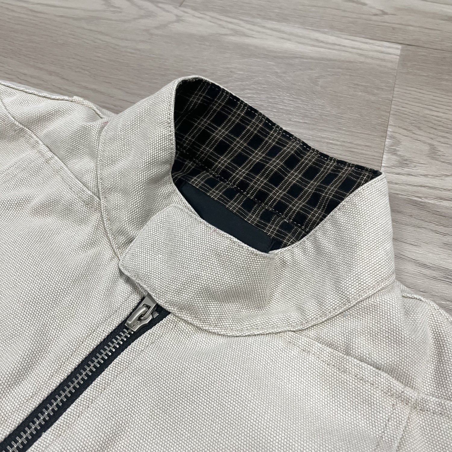 Washed canvas moto jacket side view | ZIRR