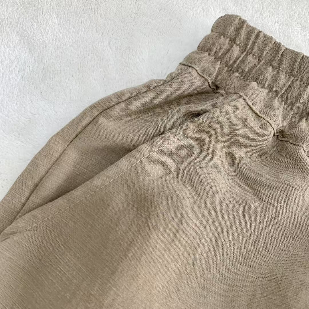 Linen drawstring wide pant side view | ZIRR