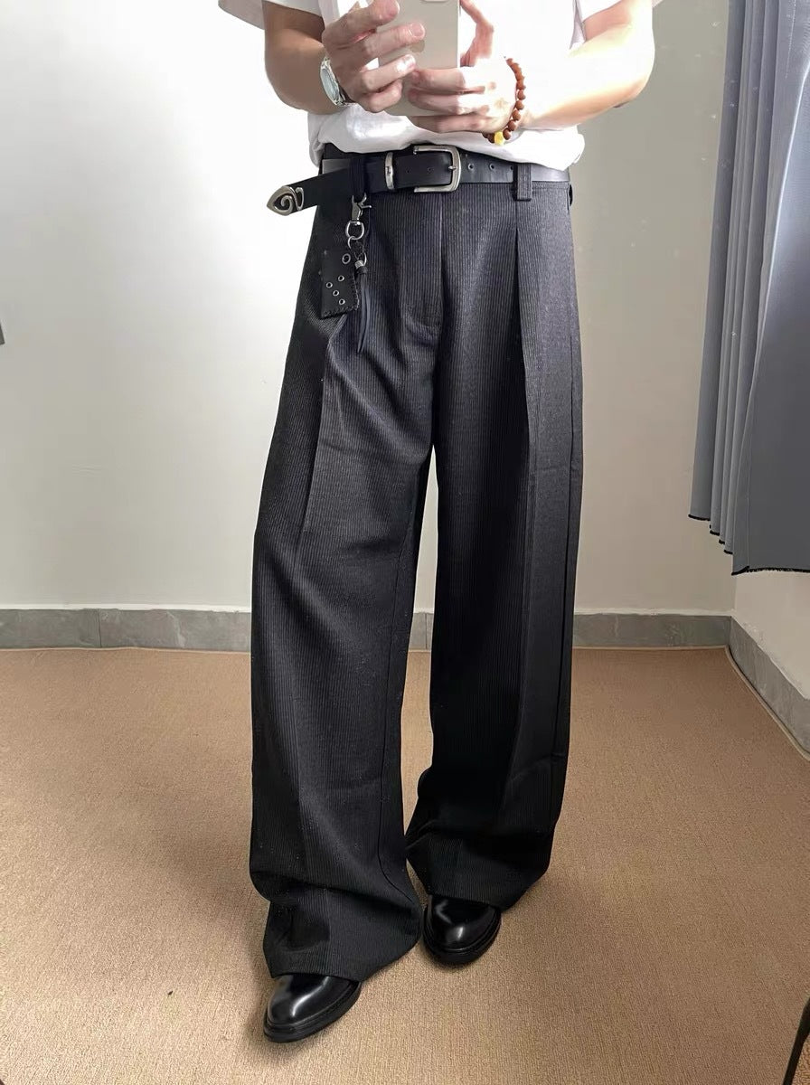 Wool Blend Striped Wide-Leg Trousers