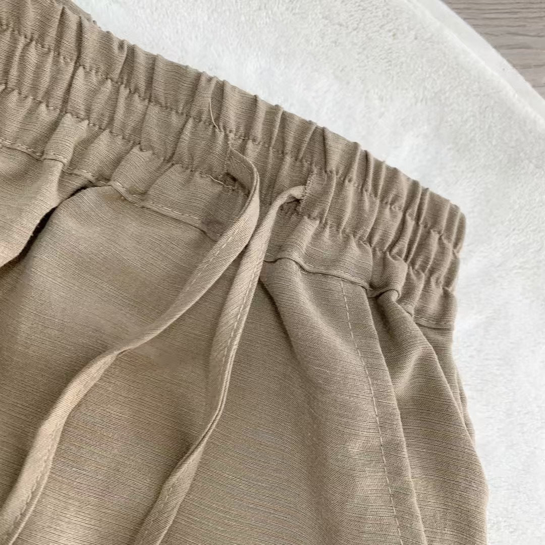 Linen drawstring wide pant fabric detail | ZIRR