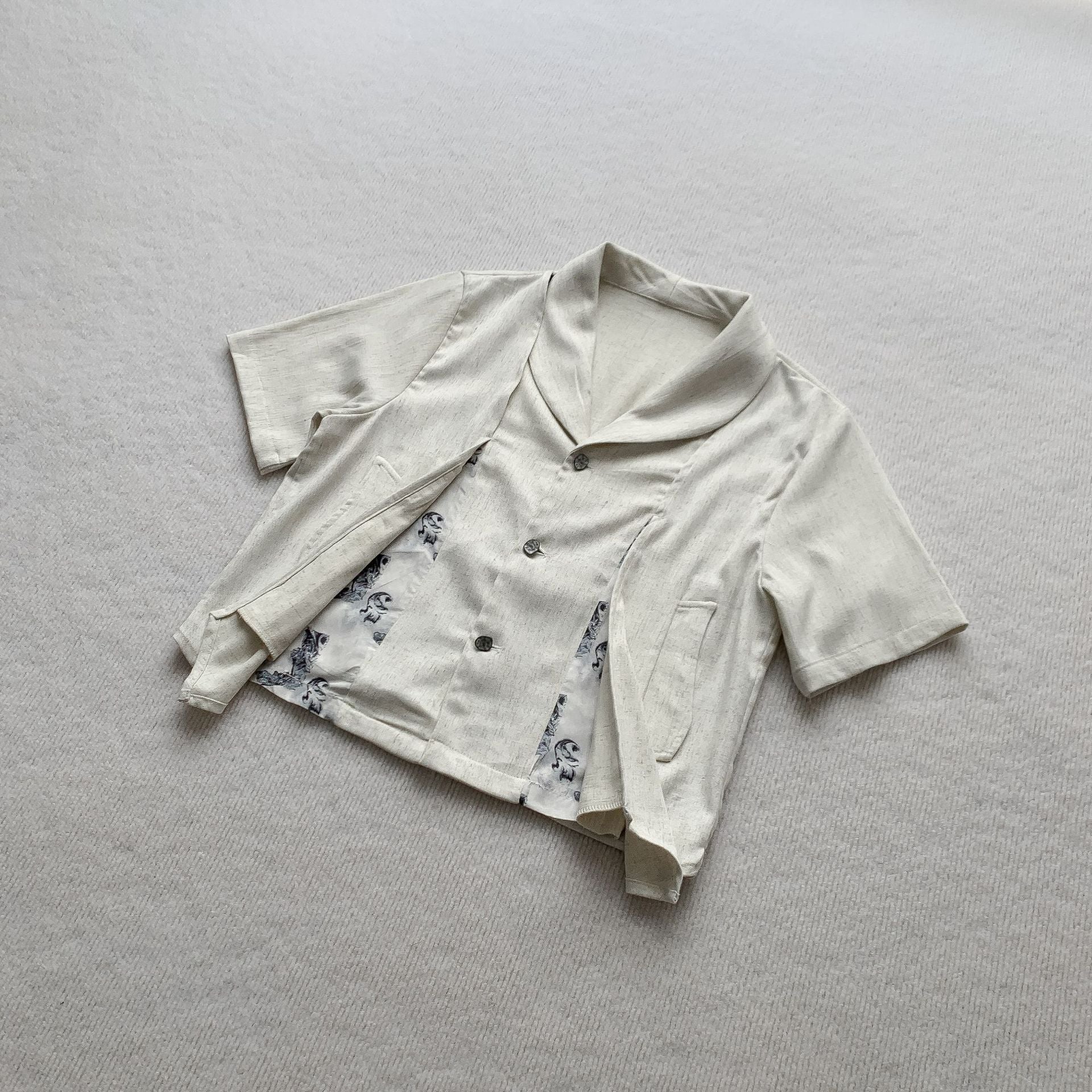 Floral panel irregular shirt open lapel detail | ZIRR