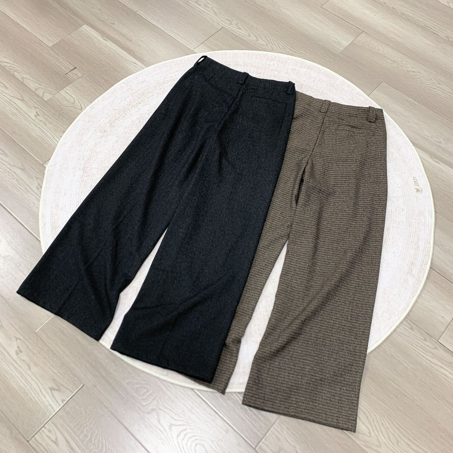 Wool Blend Striped Wide-Leg Trousers