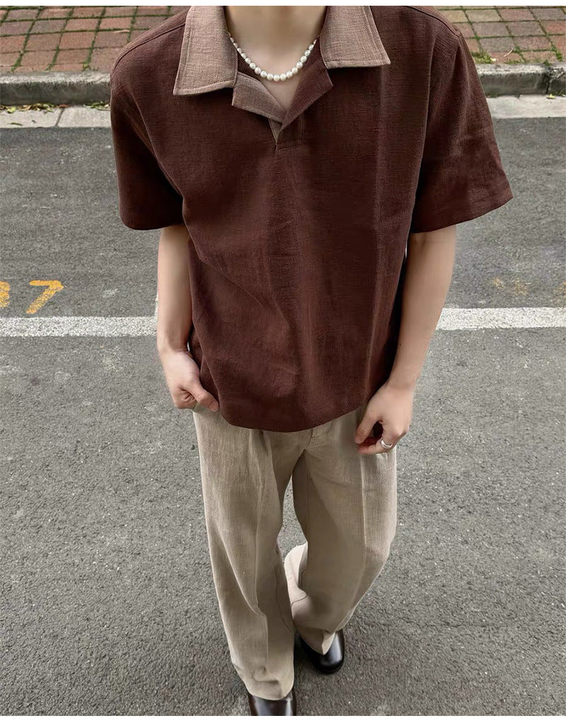 Linen Open Collar Polo