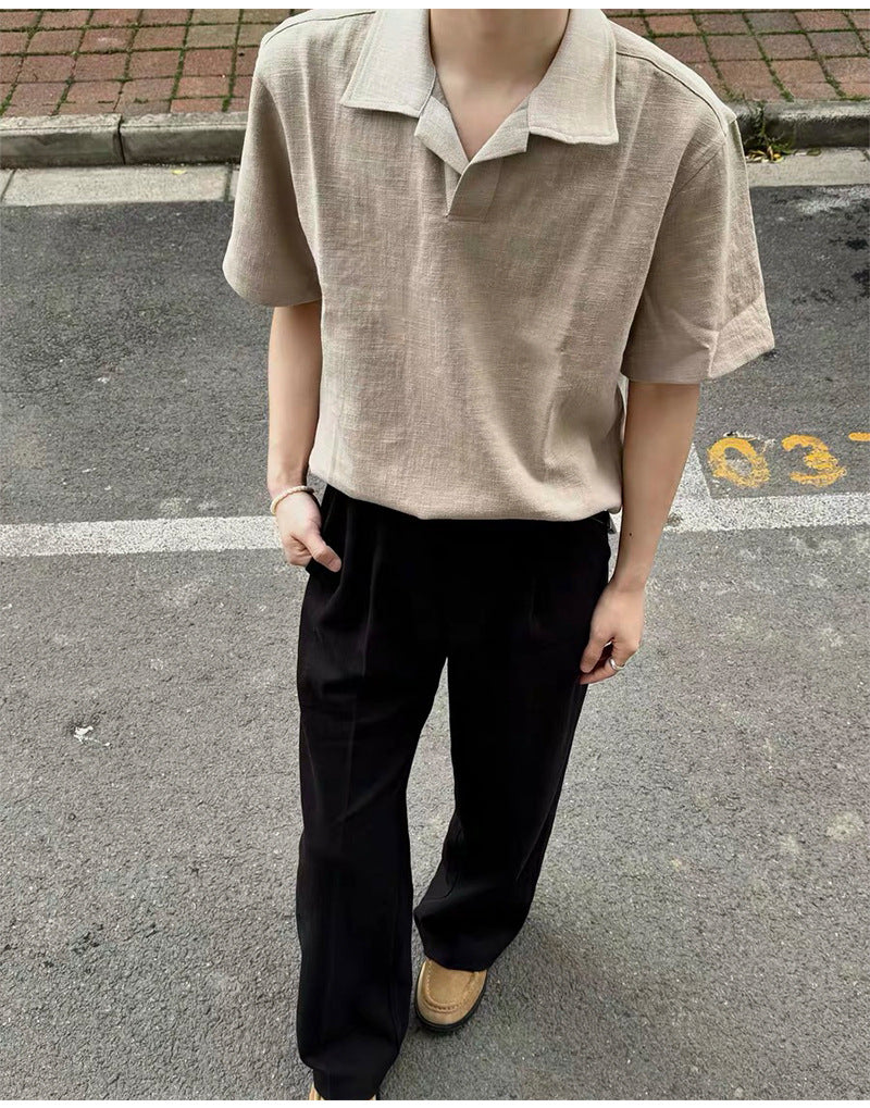 Linen Open Collar Polo
