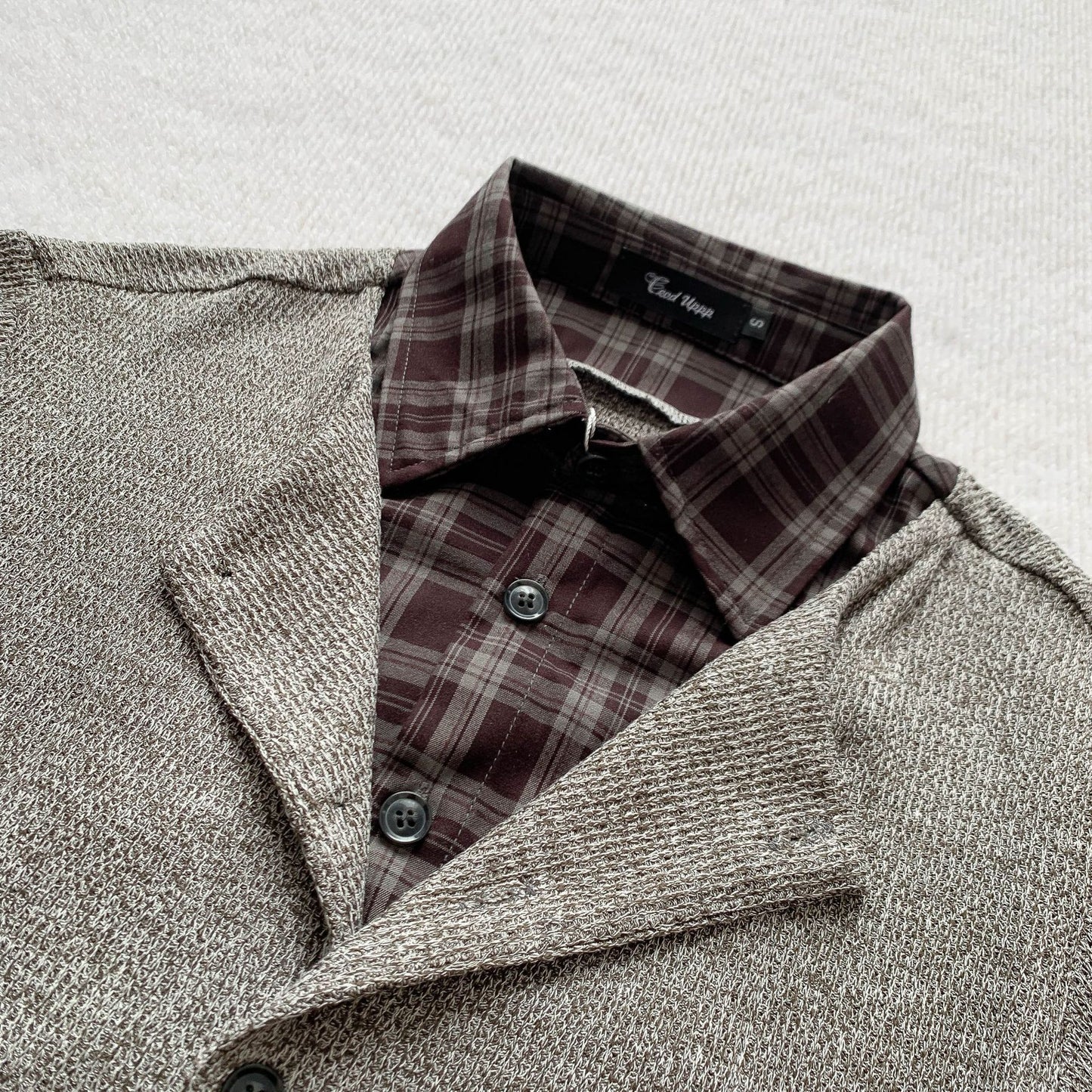 Plaid splice knit shirt side view | ZIRR