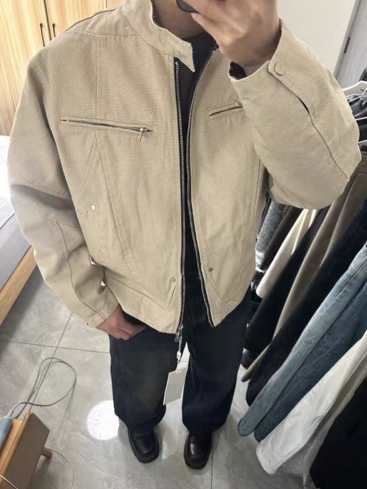 Washed canvas moto jacket back view | ZIRR