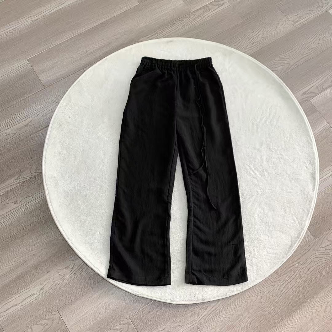 Linen drawstring wide pant drawstring waist detail | ZIRR