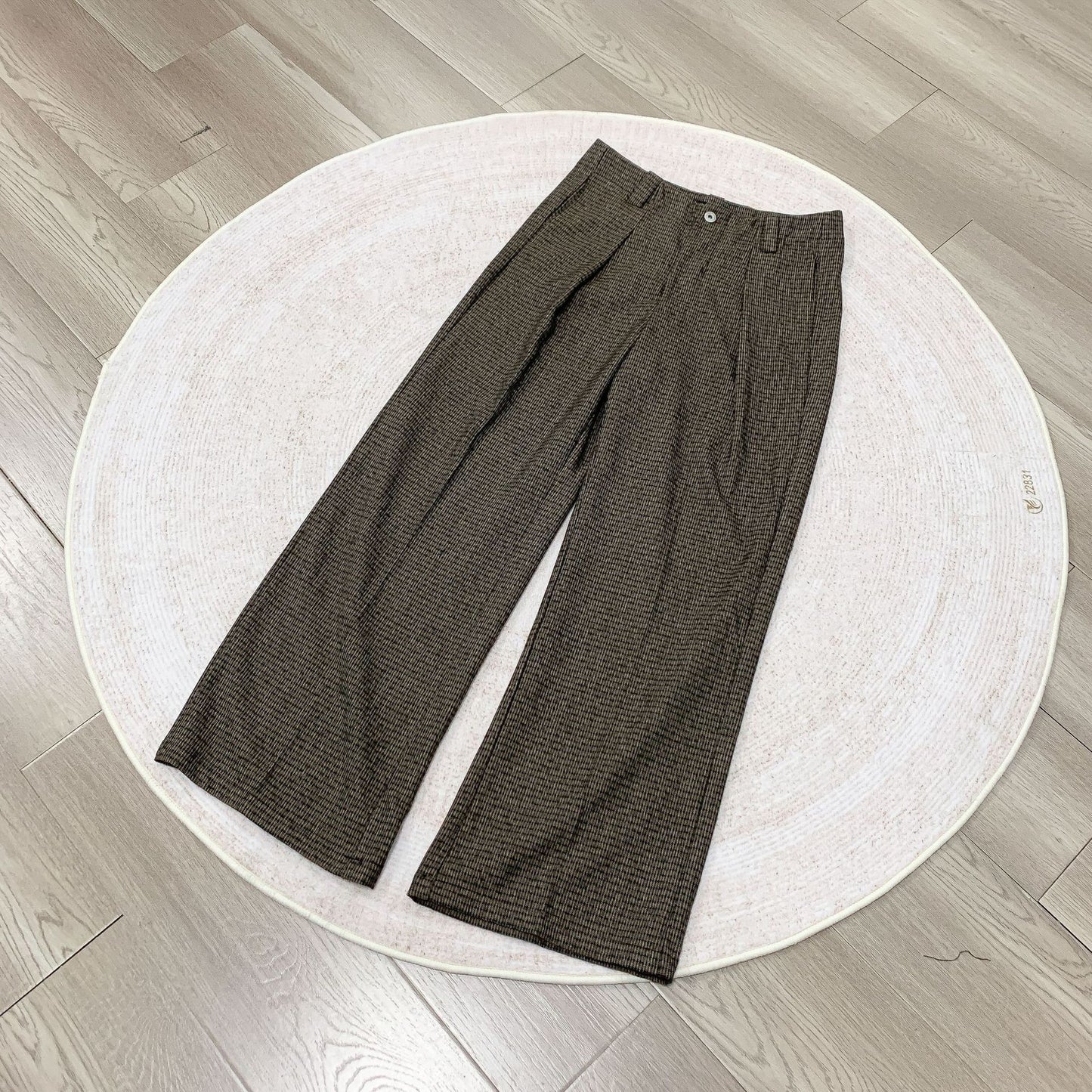Wool Blend Striped Wide-Leg Trousers