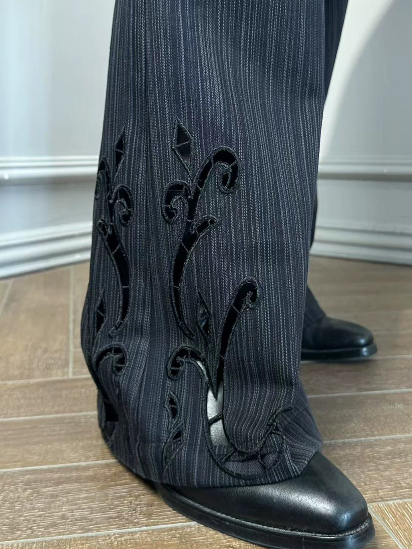 Embroidered stripe trouser front view | ZIRR