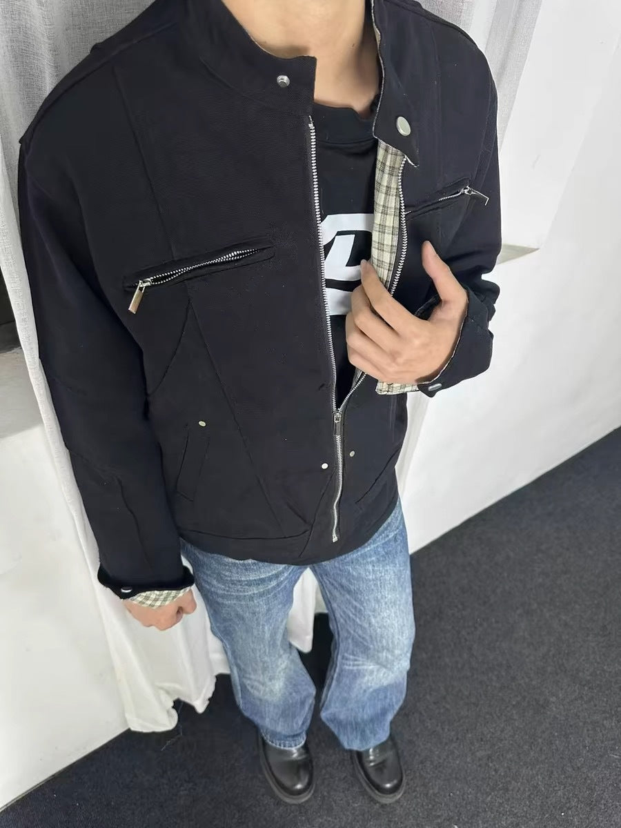 Washed canvas moto jacket front view | ZIRR