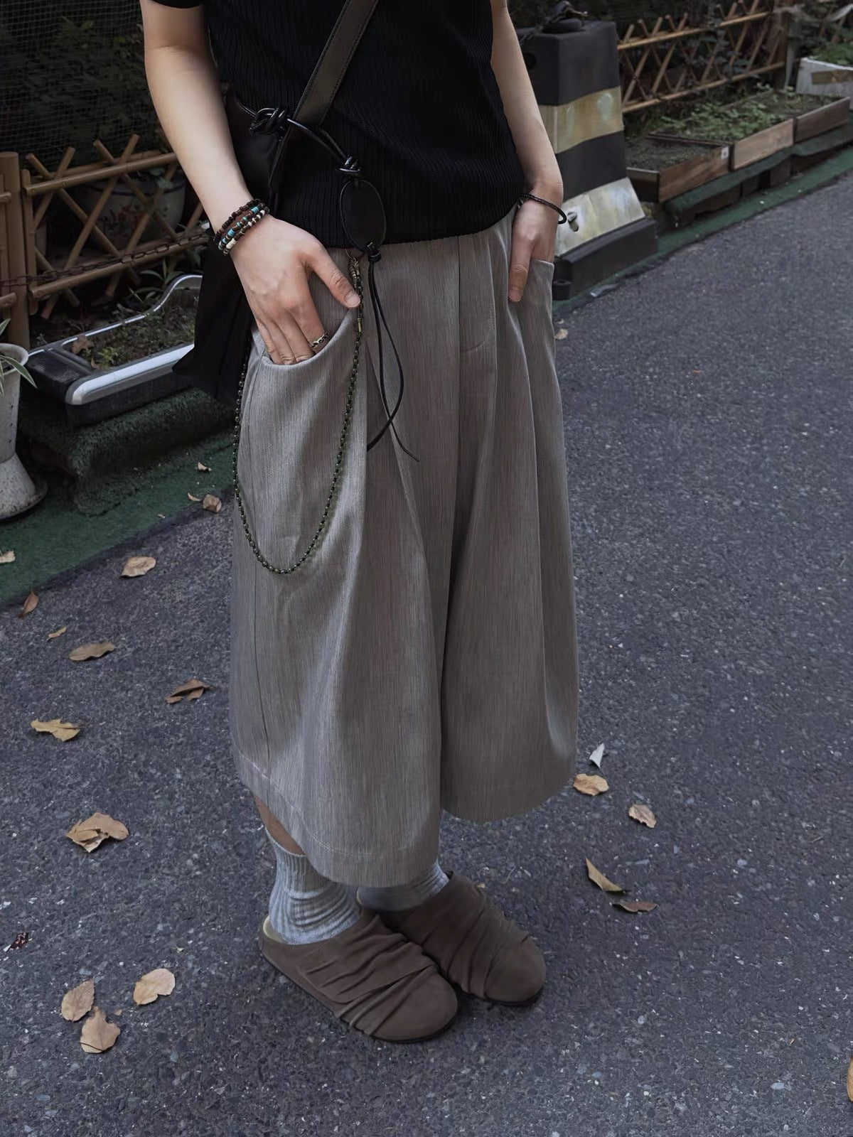Wool Blend Pleated Wide Culotte