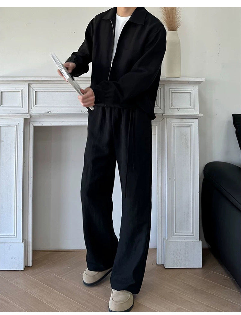 Linen drawstring wide pant front view | ZIRR