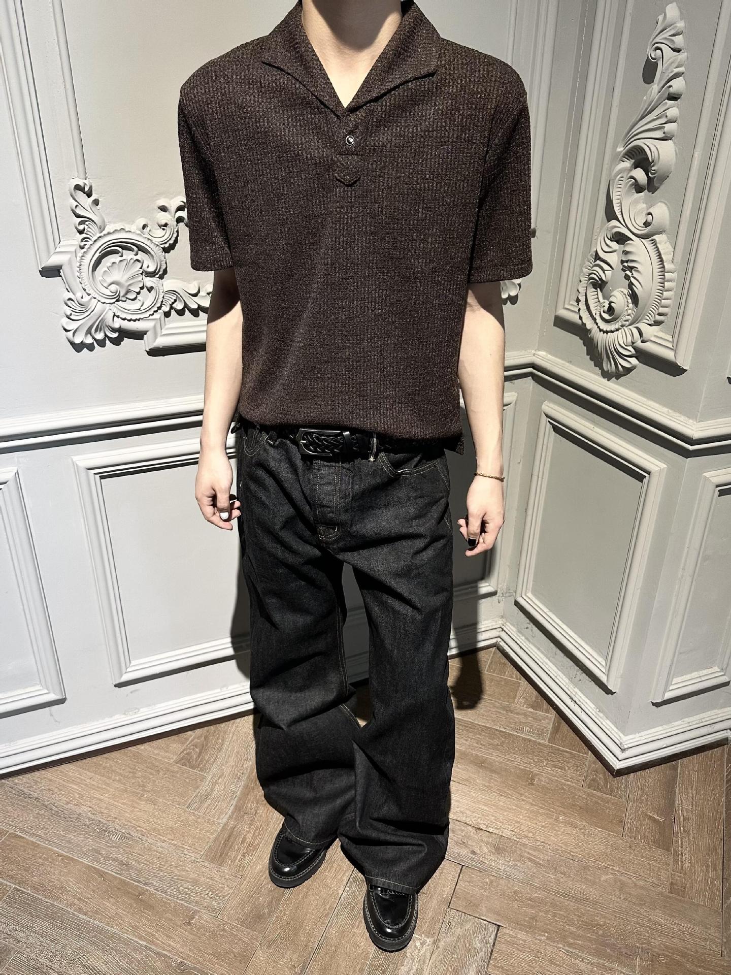 Open collar knit polo front view | ZIRR