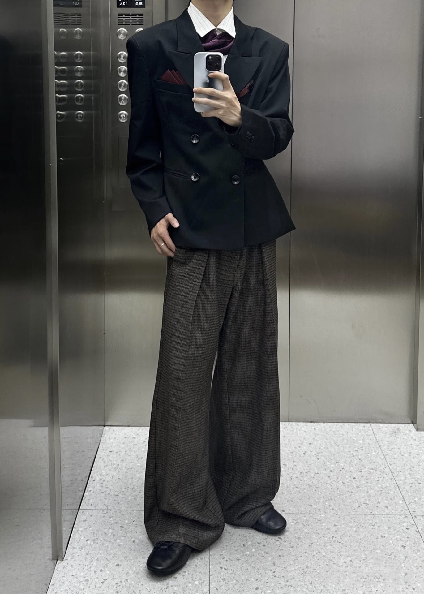 Wool Blend Striped Wide-Leg Trousers