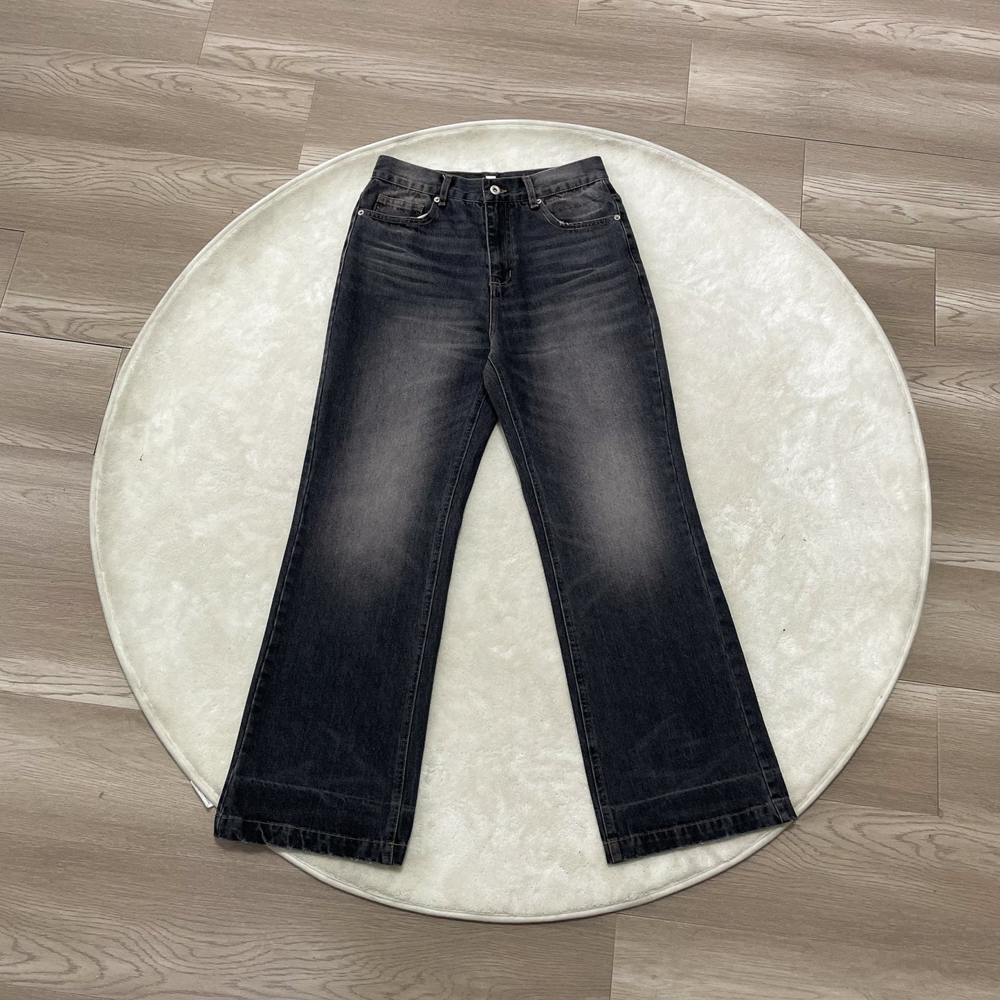 Washed flare denim crinkle wash detail | ZIRR
