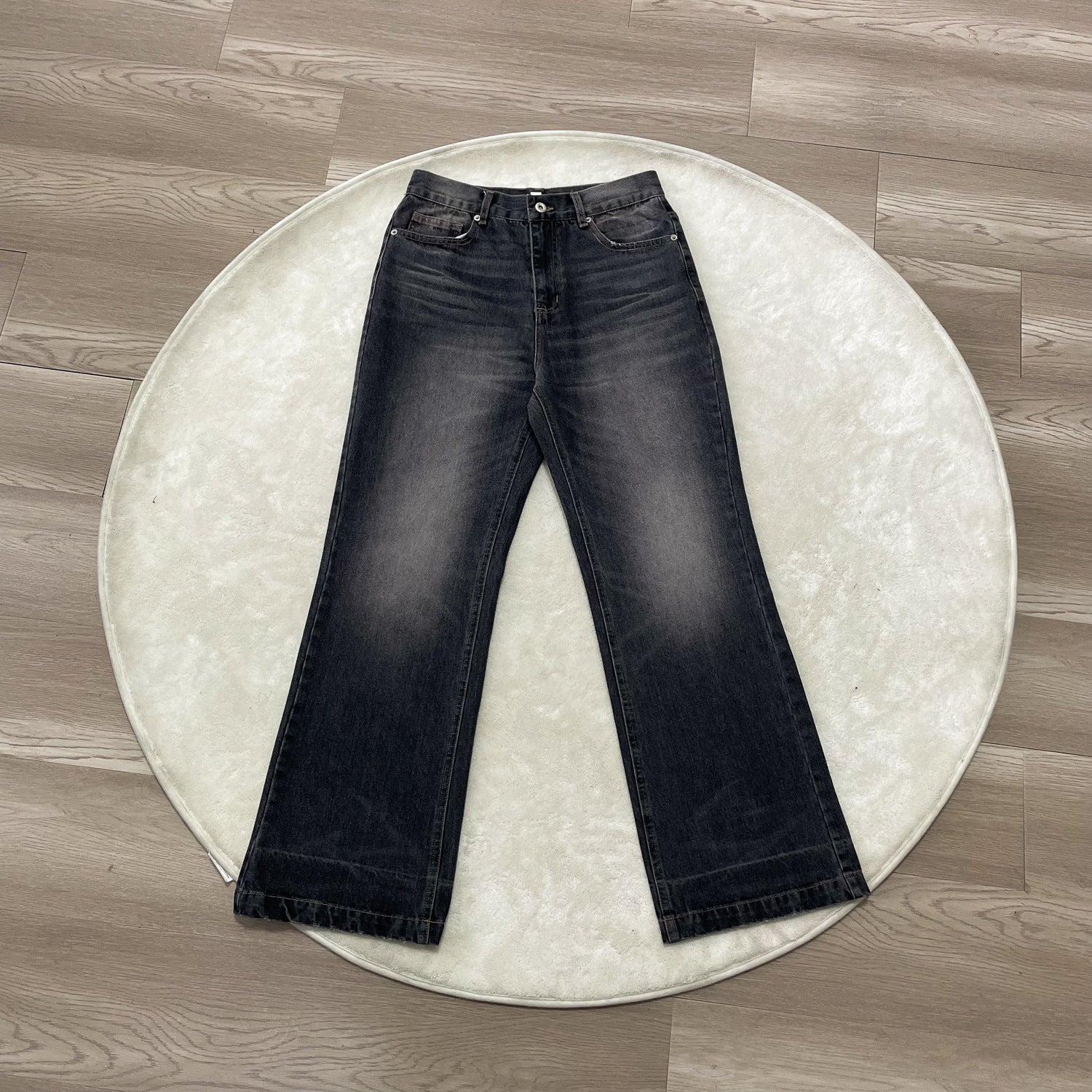 Washed flare denim crinkle wash detail | ZIRR