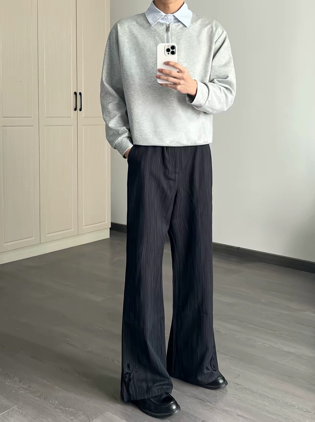 Embroidered stripe trouser tonal embroidery detail | ZIRR