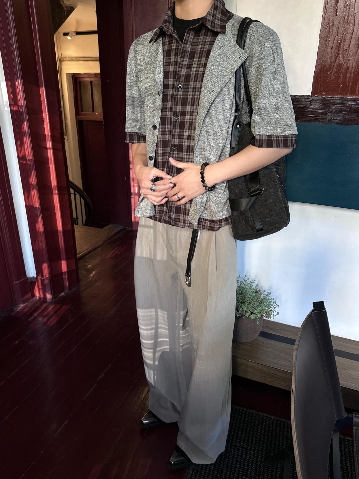 Plaid splice knit shirt back view | ZIRR