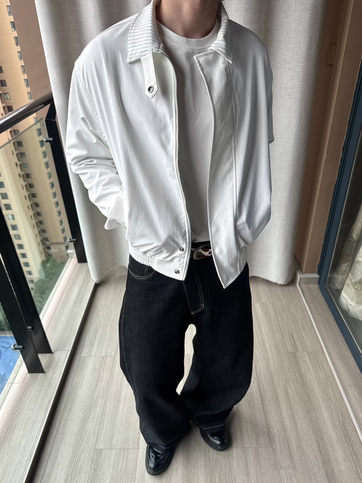 Stripe collar bomber back view | ZIRR
