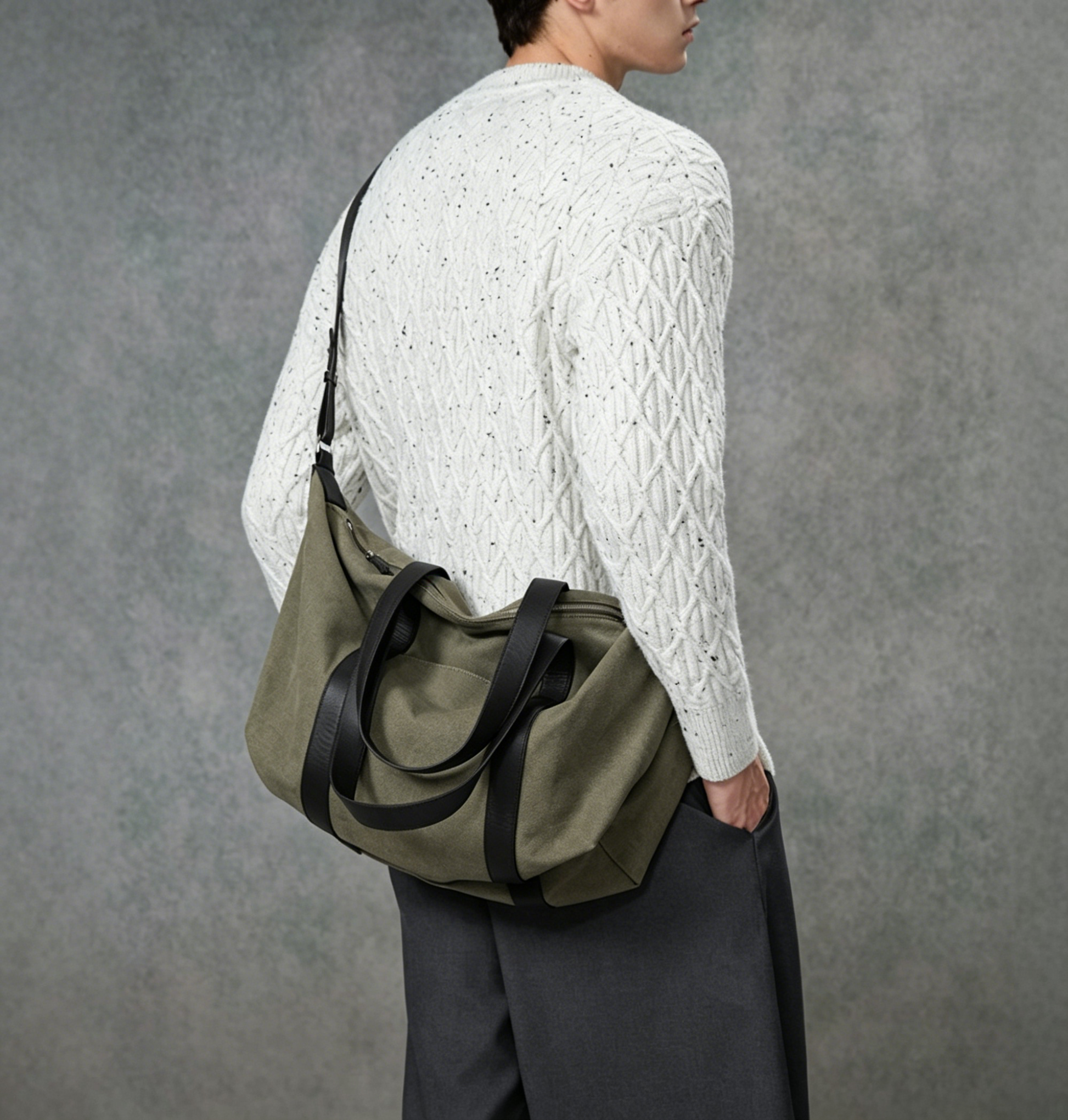Canvas leather trim duffle back view | ZIRR