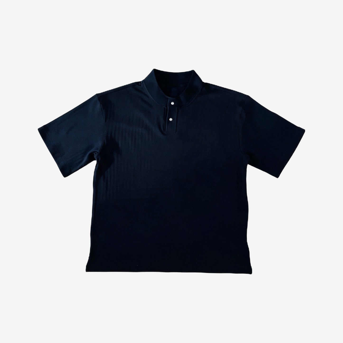Crystal button ribbed henley tee in black — flat lay