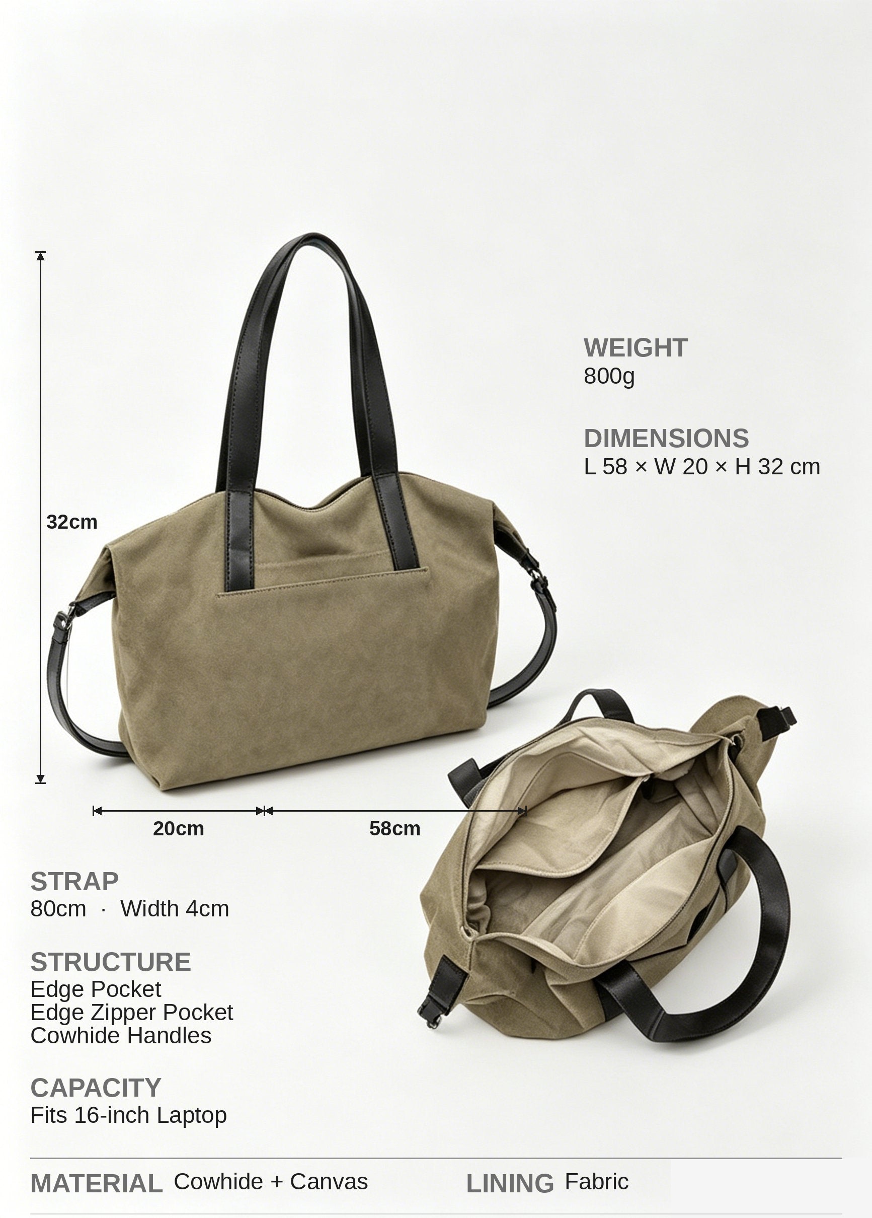 Canvas leather trim duffle size reference | ZIRR