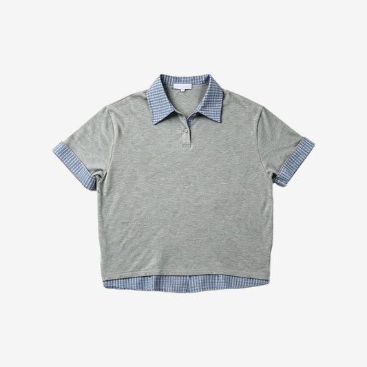 Faux-Layered Plaid Collar Polo