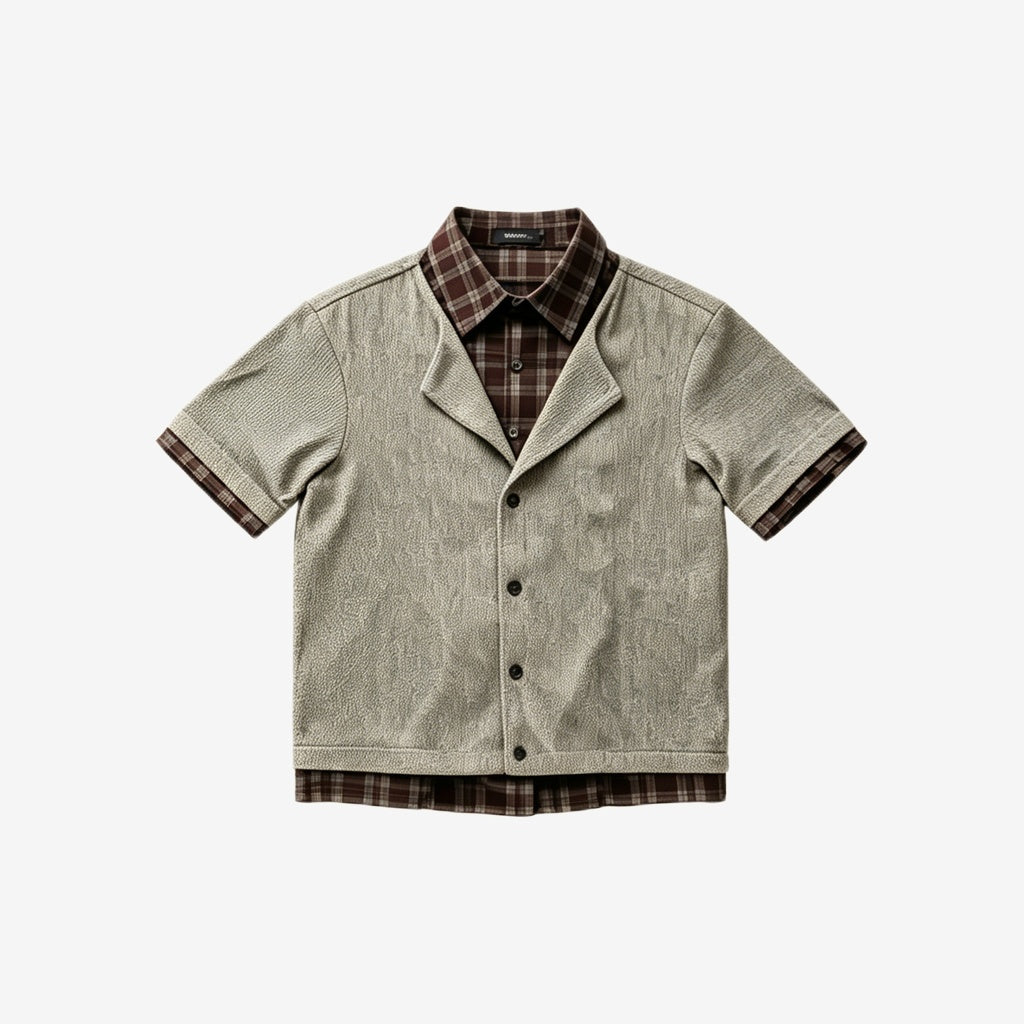 Plaid Splice Knit Shirt