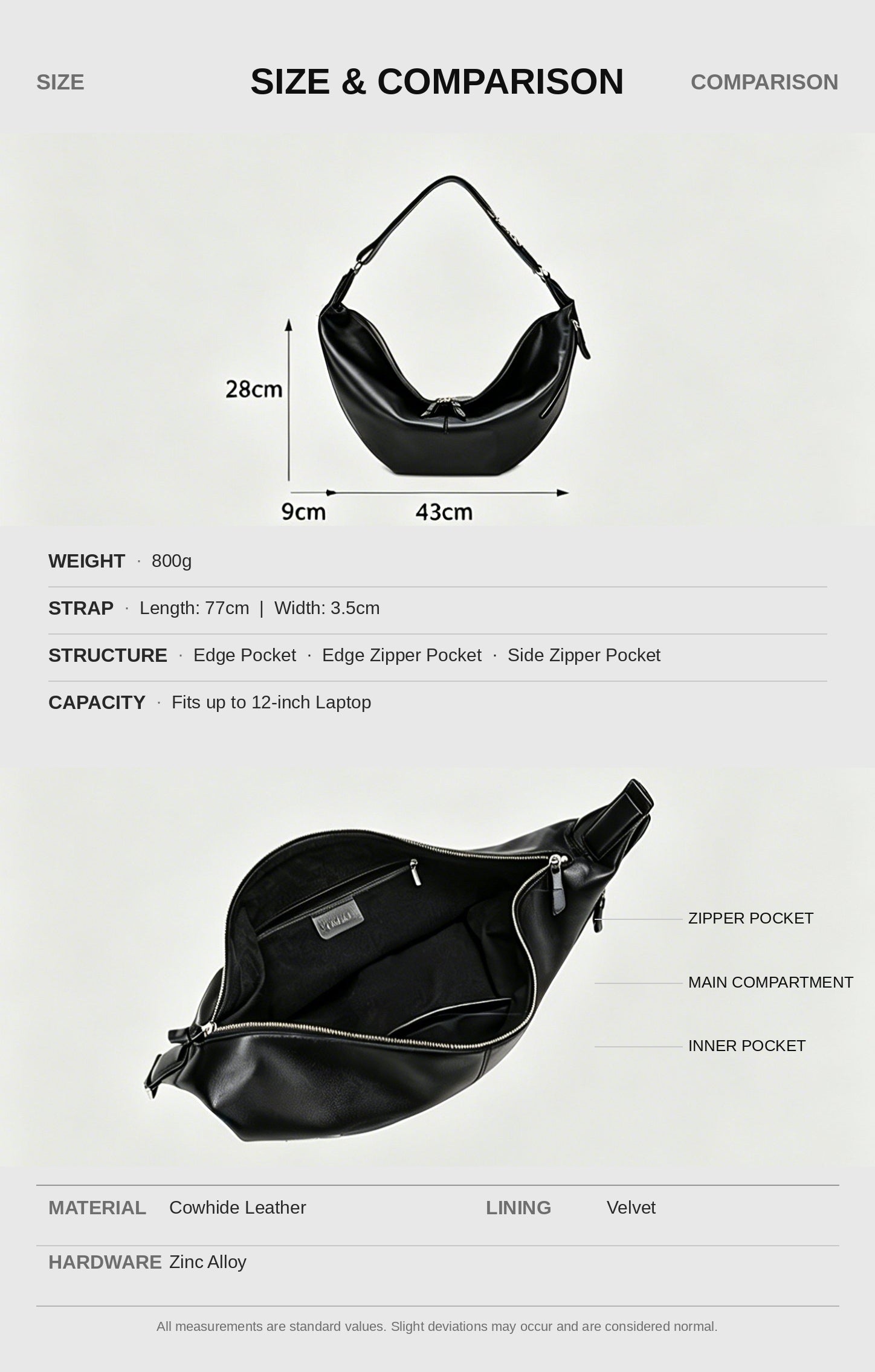 Crescent leather crossbody size reference | ZIRR