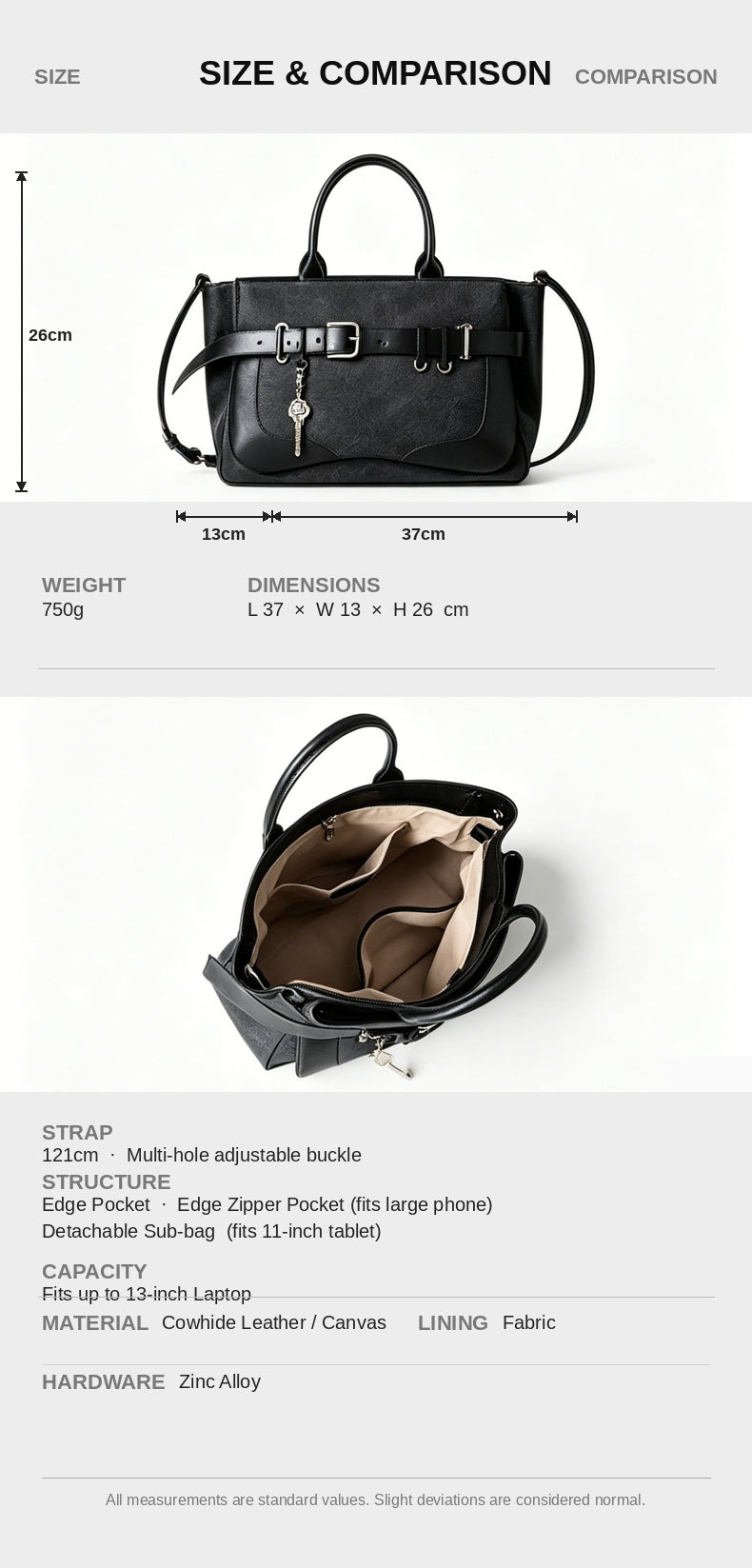 Belted key charm tote size reference | ZIRR